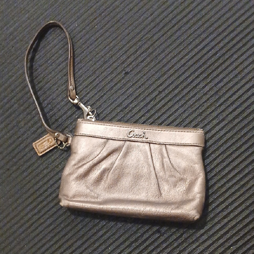 SOLD Coach Champagne Gold Clutch Wristlet with Elegant Pleated Design